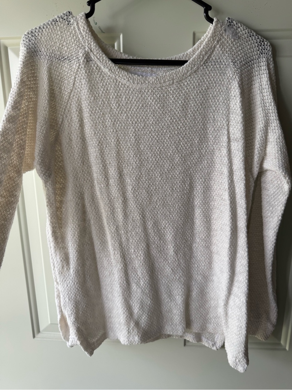 Velvet by Graham & Spencer Cream Open-Weave Scoop Neck Sweater